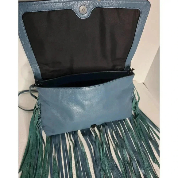 NWOT Elliott Lucca Melaya Bali '89 Crossbody Fringed Teal Leather/Clutch Bag - Picture 6 of 11